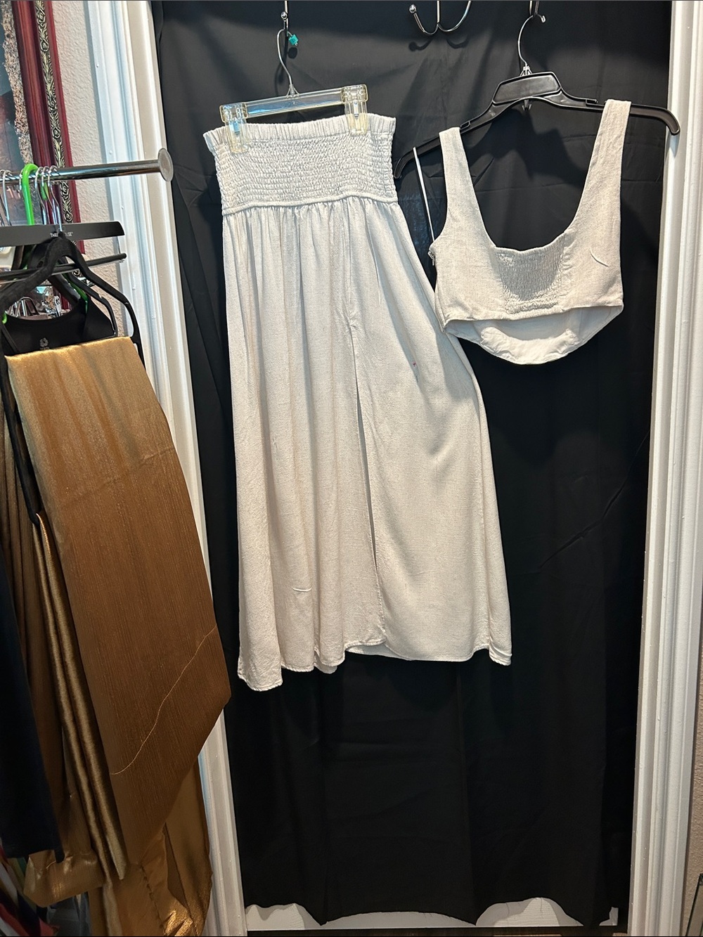 Fashion Nova Light Gray Smocked Maxi Skirt set